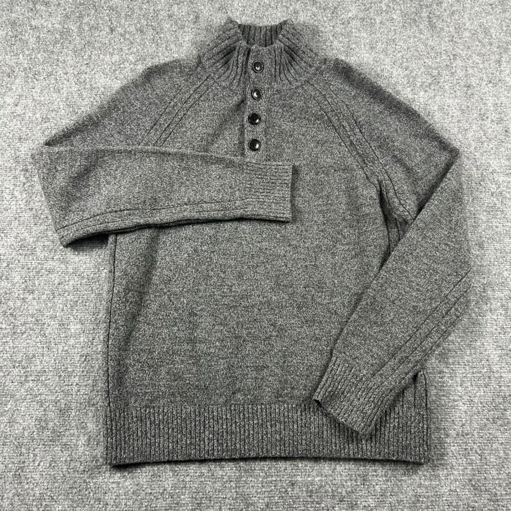 Banana Republic Sweater Mens Medium‎ Grey Recycled Wool Blend Mock Neck Button